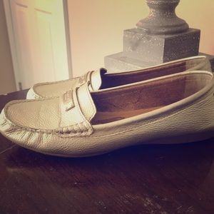Metallic Gold Coach leather loafers